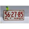 Image 1 : 1965 ALBERTA  FARM LICENSE PLATE