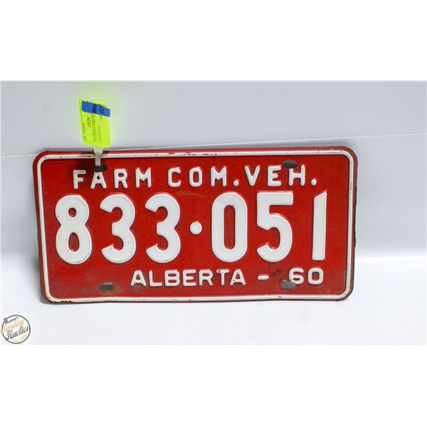 1960 ALBERTA FARM TRUCK LICENSE PLATE