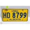 Image 1 : 1961 ALBERTA  LICENSE PLATE