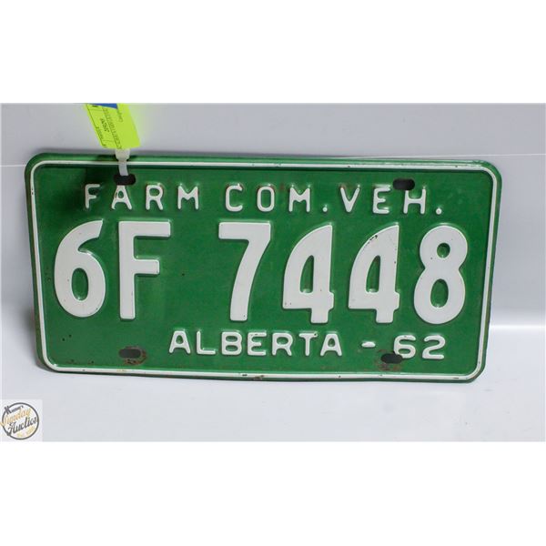 1962 ALBERTA FARM LICENSE PLATE