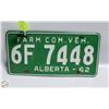 Image 1 : 1962 ALBERTA FARM LICENSE PLATE