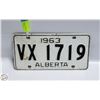 Image 1 : 1963 ALBERTA  LICENSE PLATE