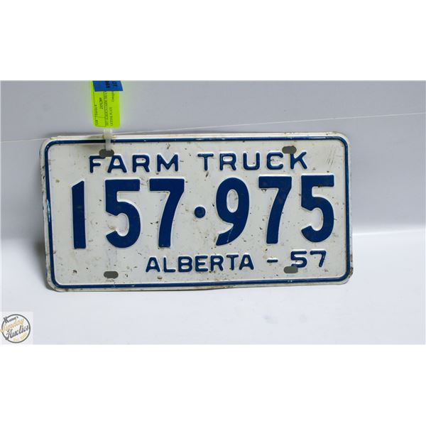 1957 ALBERTA FARM TRUCK LICENSE PLATE