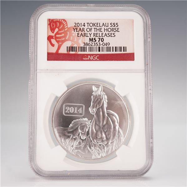 2014 Tokelau S$5 Year of the Horse 1 oz 999 Fine Silver Coin NGC MS 70
