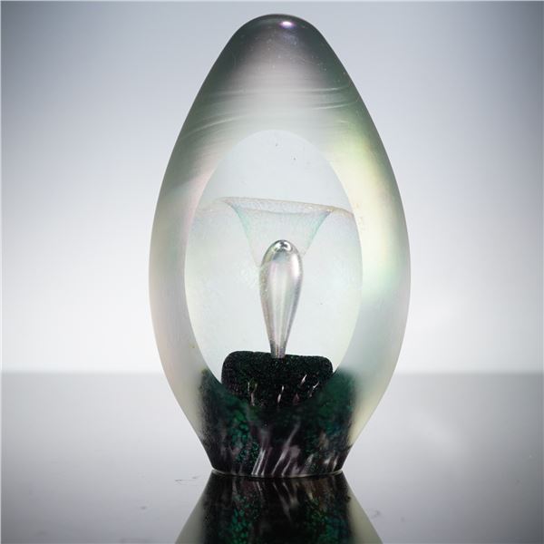 Robert Eickholt Studio Iridescent Frosted Art Glass Paperweight