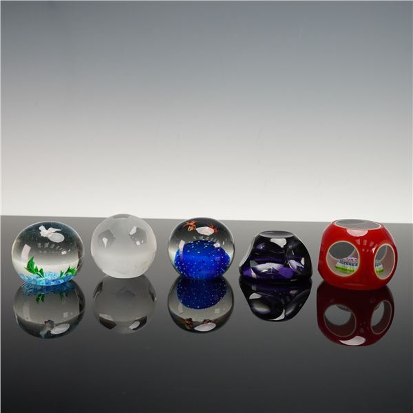 5pc Art Glass Paperweights, Including Sasaki Crystal