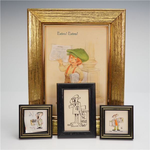 4pc Framed Newspaper Seller Prints