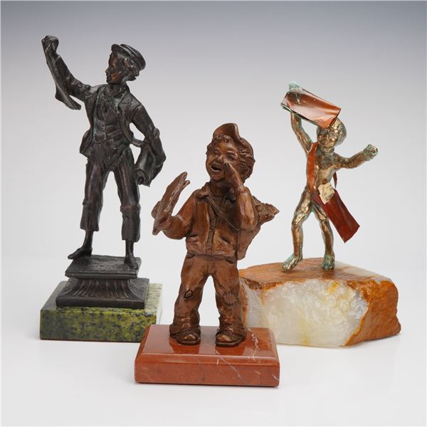 3pc Bronze and Metal Works Sculptures, Little Newspaper Sellers