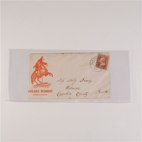 Harlan's Regiment Light Cavalry Civil War Patriotic Envelope with Stamp