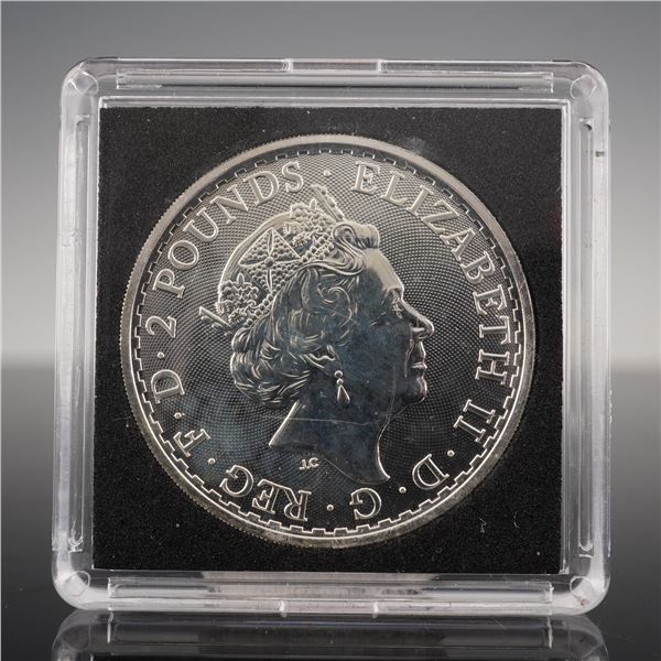 2018 Britannia 1oz Fine Silver 2 Pound Coin, Queen Elizabeth II