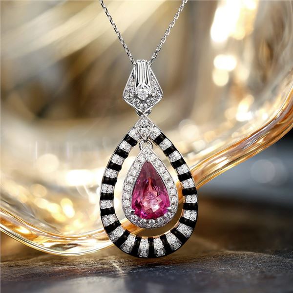 18K Gold Tourmaline and Diamond Pendant
