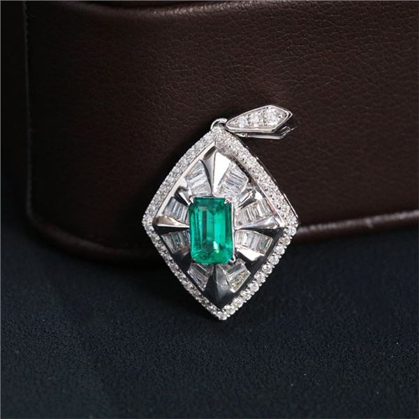 18K Gold Emerald and Diamond Pendant
