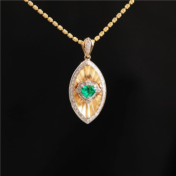18K Gold Teardrop Emerald Pendant