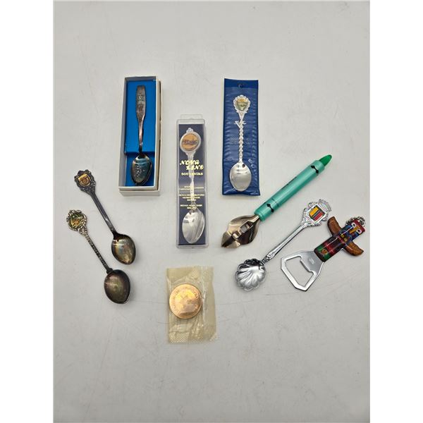 8 collectors spoons and souvenir coin (cla27)
