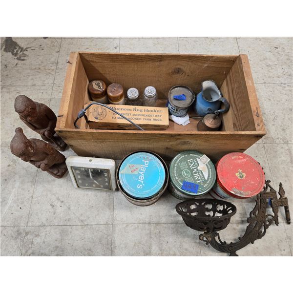 collection of vintage items in a classic wooden crate (cw31)