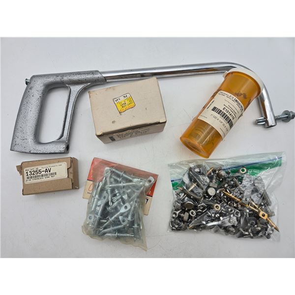 assortment of screws, and bits. and a handsaw. (cl2)