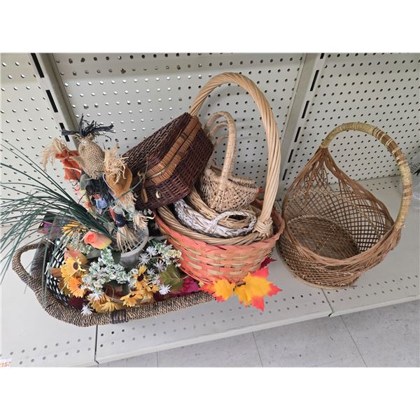 collection of wicker baskets and faux flowers (cl2)