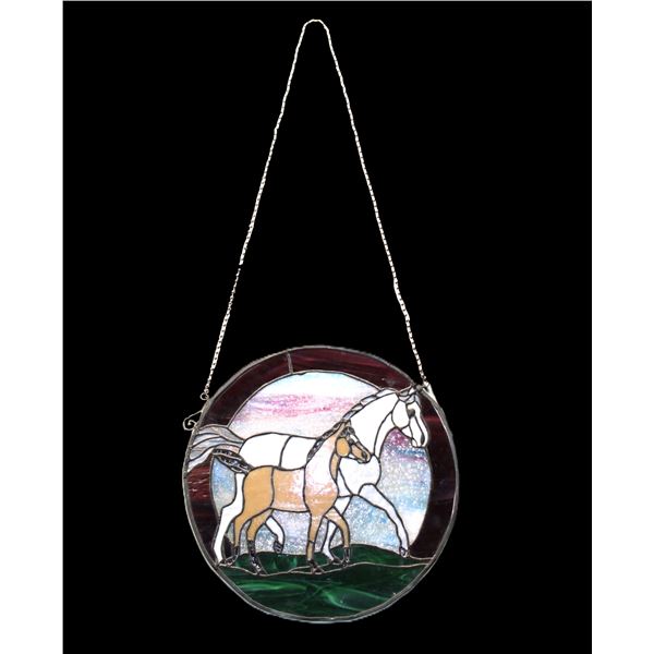 Hanging Stained Glass Window Of Mare And Foal- 16"