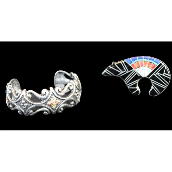 Bear Pin Marked "Earl Lee Sterling"- 2.5" X 1.5"- Marked "CCO" Sterling Cuff