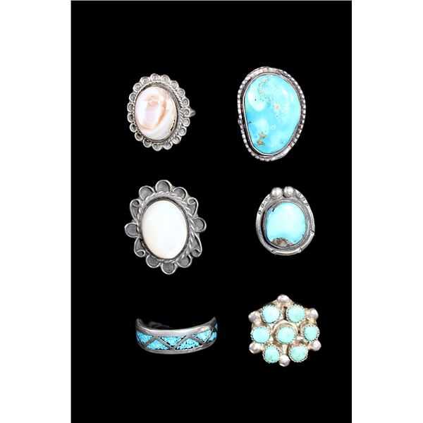 6 Unmarked Sterling Turquoise And Gemstone Rings