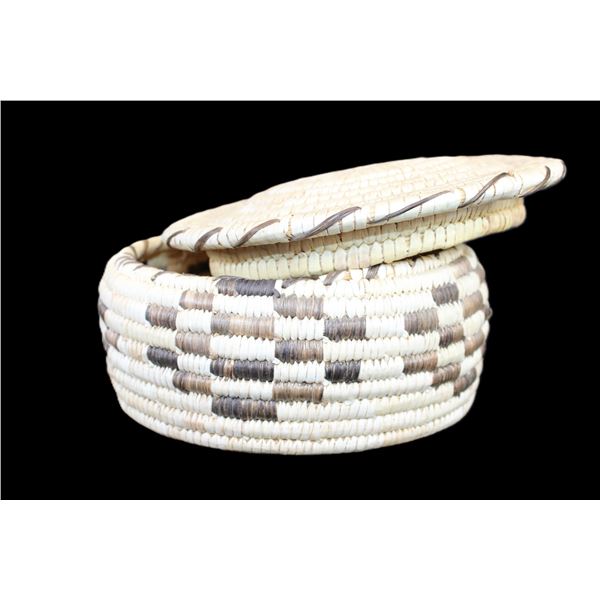 Pomo Indian Basket With Lid From California- 3.5" X 7"