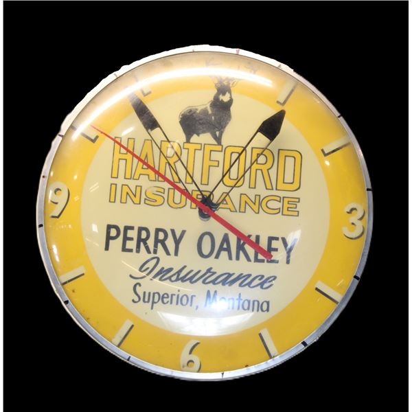 Hartford Insurance Perry Oakley Superior Montana Wall Clock- Works- 14"