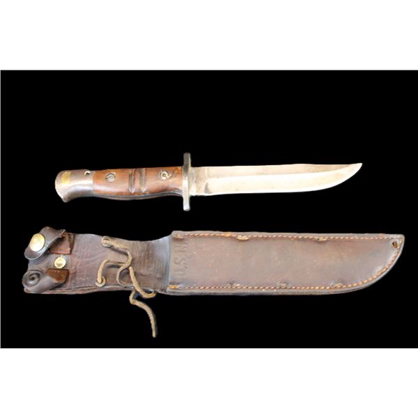 WWII US Navy Fighting Knife With Original Sheath- 6" Blade- 4.75" Handle