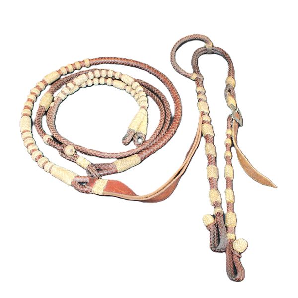 Braided Rawhide And Leather Romal Reins And 1 Ear Headstall- Unmarked Lee Rice From Texas- Engraved 