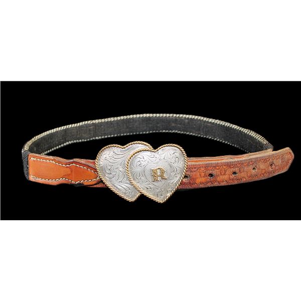 Deer Lodge Prison Hitched Horsehair Belt With Montana Silversmiths Double Heart Buckle- 39" X 1"