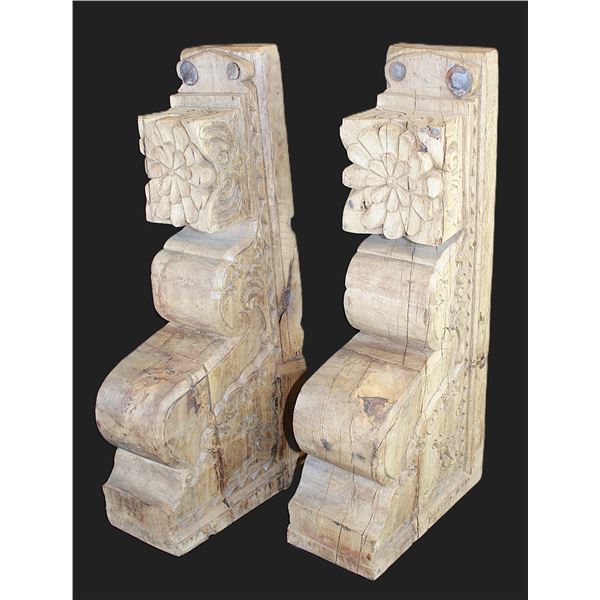 Pair Of Primitive Vintage Architectural Corbels- 21" X 9.5" X 4.5"