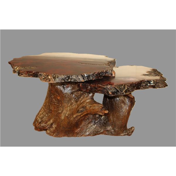 George Nakashima Style Live Edge Burled Redwood Two Level Table- 19" X 42" X 28"