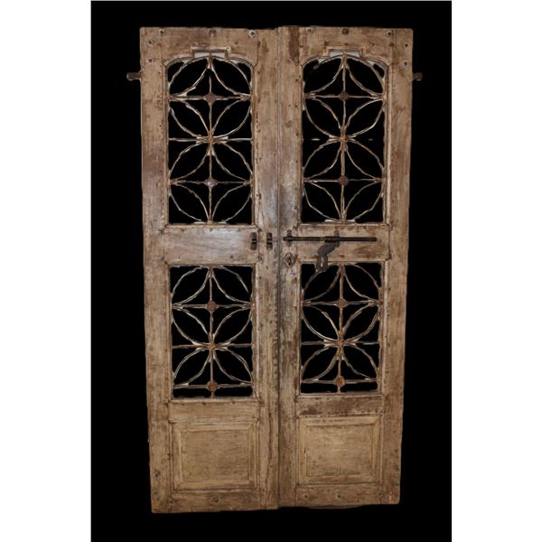 Very Early Vintage Pair Of Doors With Hand Forged Iron Work- 72" X 19.5"