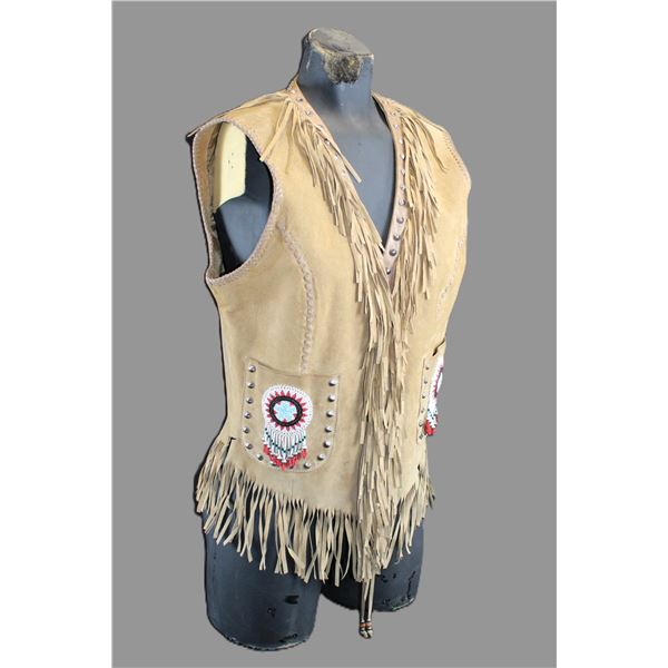 Fringed And Beaded Native Style Vest- Studded- Stand Does Not Sell- 23"L