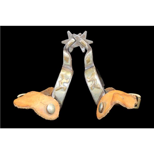 Unmarked Frank Bradney Silver And Dixie Gold Inlaid And Overlaid Spurs- 1" Bands- 2.25" Shanks- 1.5"