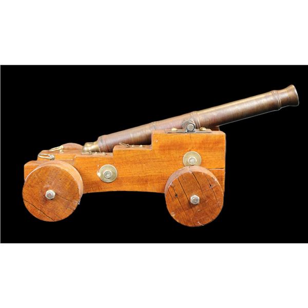Rifled Barrel Canon On Wooden Wheeled Gun Carriage- .80 Caliber- 18" X 9"