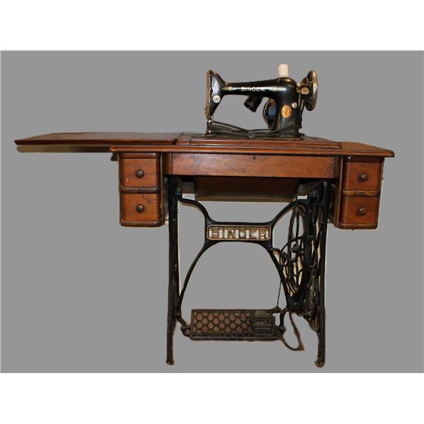 Singer Treadle Sewing Machine That Has Been Electrified In Cabinet- 4 Drawer- Good Condition