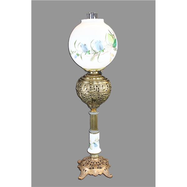 1890's Vintage Hand Painted Oil Table Lamp- 31"