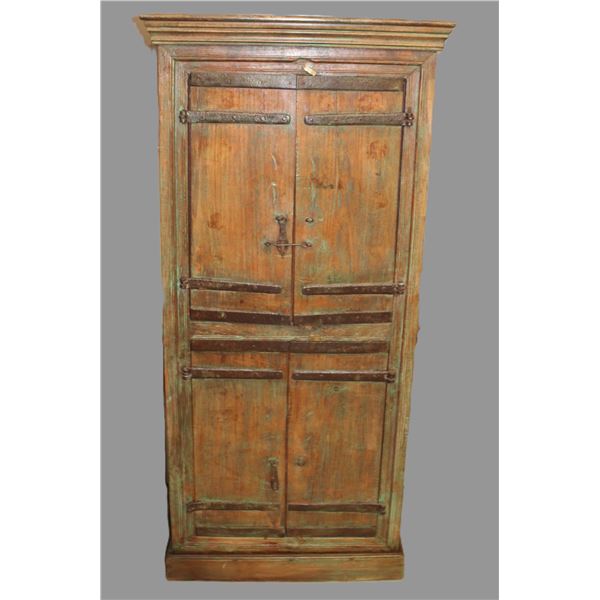 Primitive 4 Door Pantry Cupboard With Hand Forged Ironwork- The Right Look- 60" X 28" X 18"