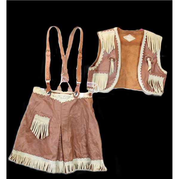 Vintage Cowboy Brady Billings MT Leather Fringed Kids Vest And Skirt