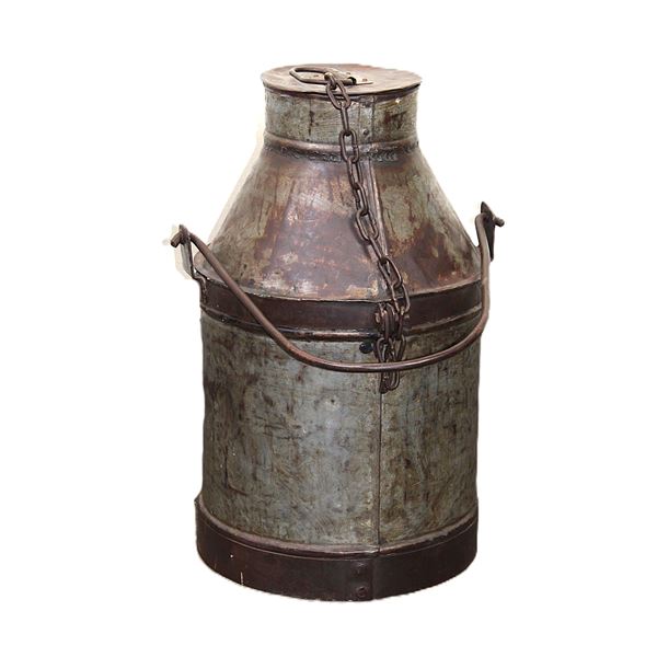 Early Iron Milk Pail With Handle- 24" X 12.5"