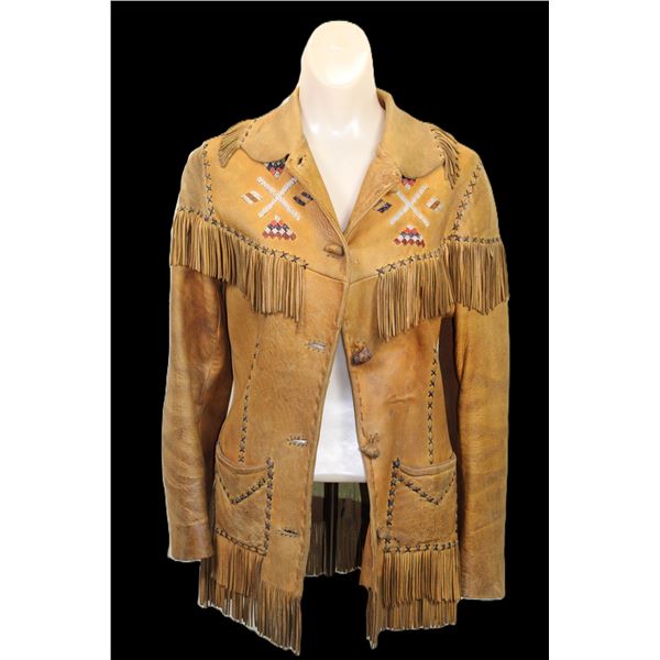 1930's Nez Perce Made Ladies Beaded And Fringed Elk Hide Leather Coat- 30"L