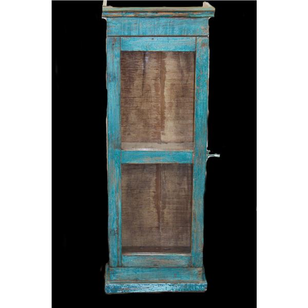 Primitive Hanging Country Store Glass Door Cabinet With Original Paint- 38" X 13.5" X 6"