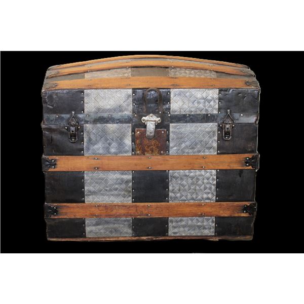 Antique Round Top Slatted Trunk- 28" X 28" X 16"