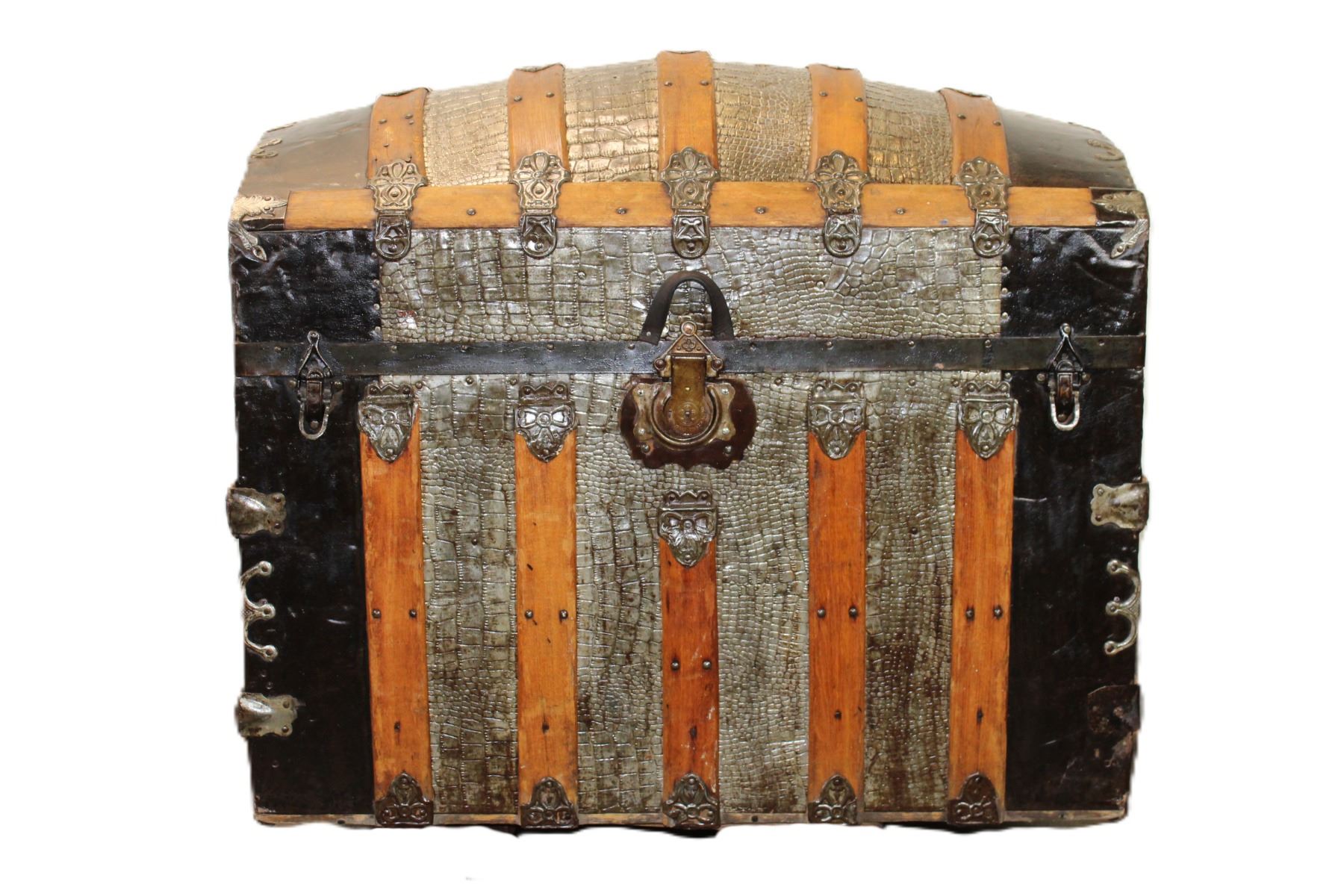 Antique Round Top Slatted Trunk- 30