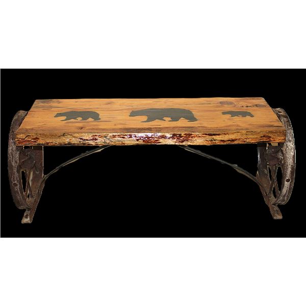 Iron Wheeled Bench With 3 Bears- 21" X 49" X 18"
