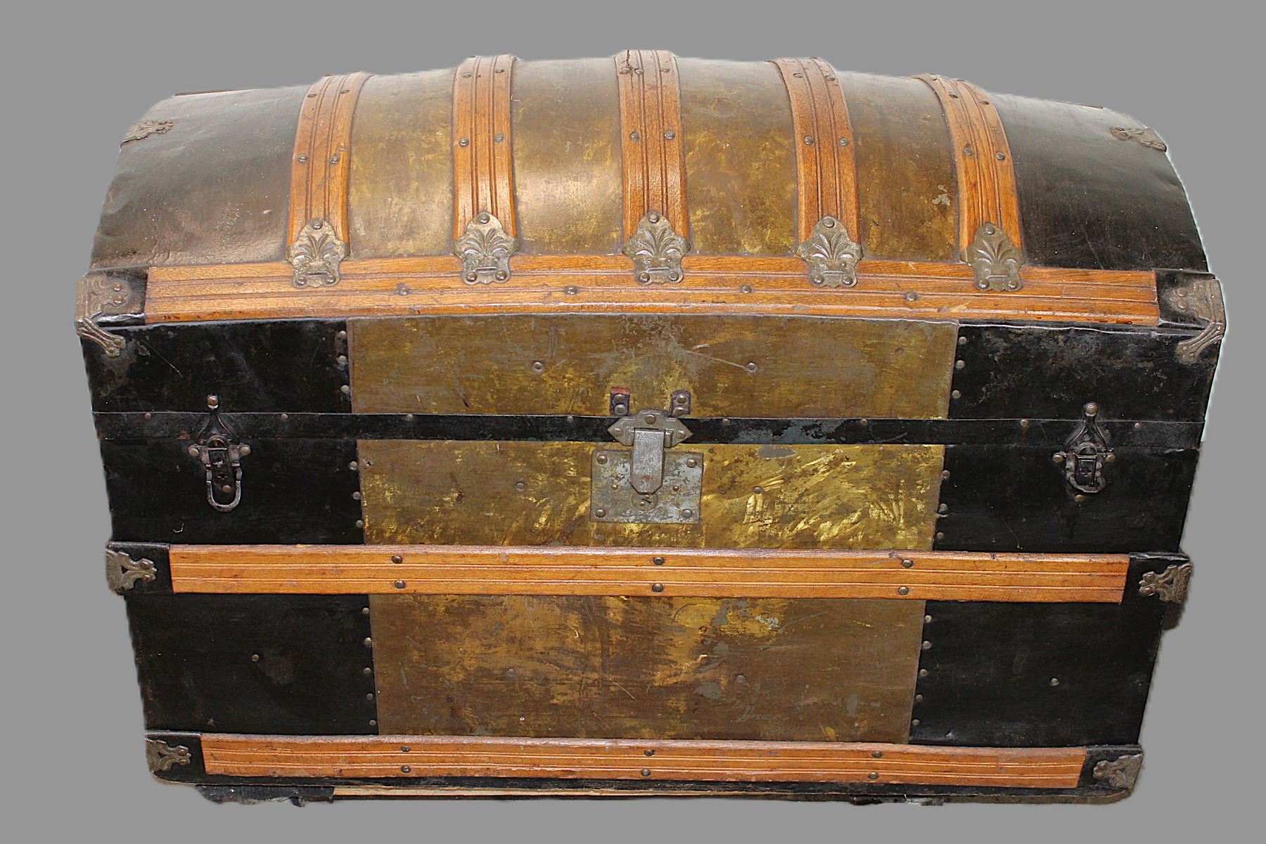Antique Round Top Slatted Trunk- 20.5