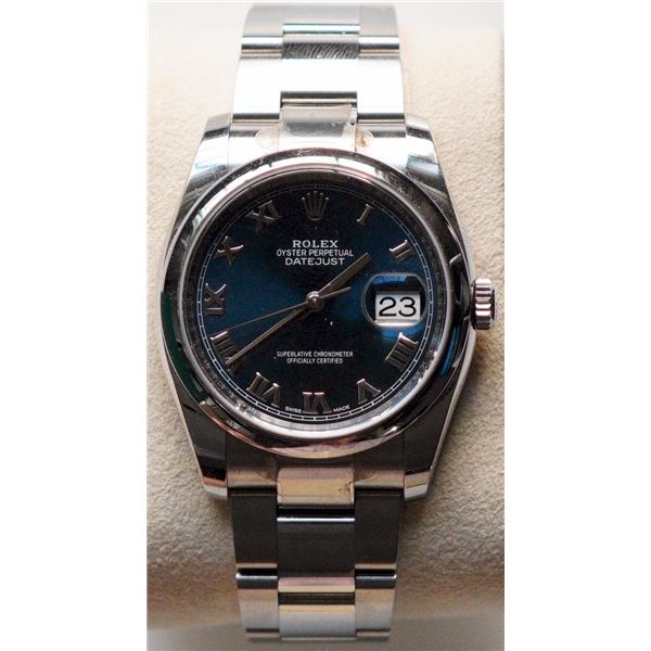 Rolex Datejust 36 Ref: 116200 (Datejust smooth bezel), steel case w/midnight blue face.  Comes with 