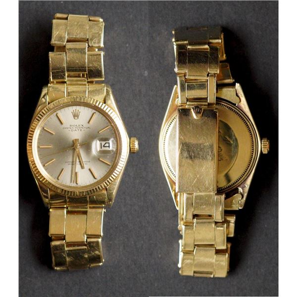 Rolex Oyster Perpetual Date - 14K Yellow Gold with Silver face - Ref 1503.  Used in Good condition. 
