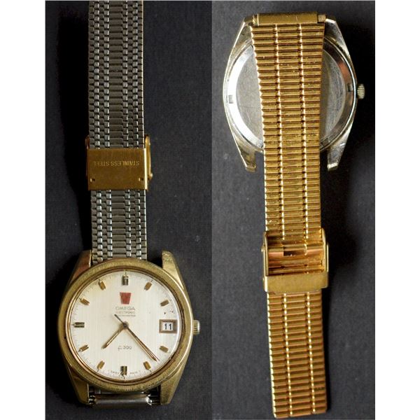 Omega F-300 Electronic Chronometer.  Mens issue w/white case and 35mm case diameter.  Used and fair 