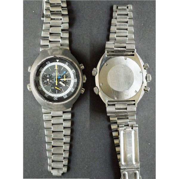 Omega Flightmaster Chronograph.  Manual Winding with steel case and original bracelet.  Used and in 